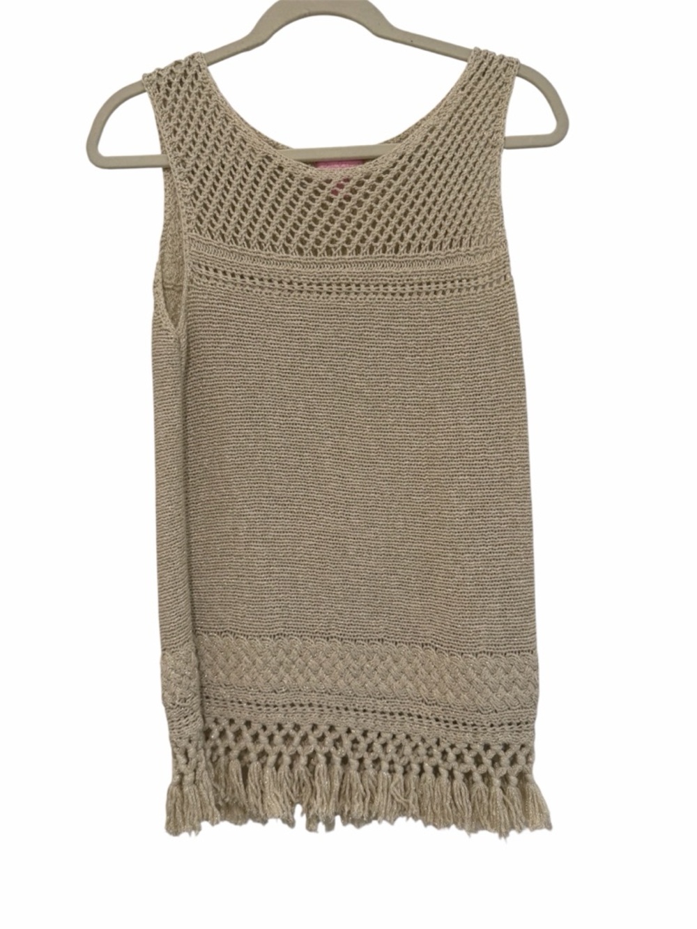 Lilly Pulitzer Gold Metallic Knit Top Sweater vest fringe size Small sleeveless